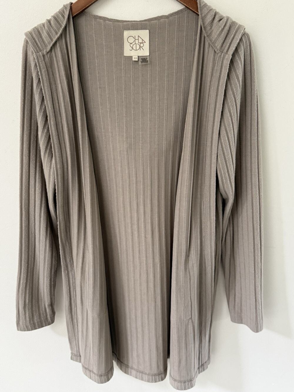 Chaser Ribbed Hooded Cardigan Taupe Brown Womens Size XS Long Sleeve Pockets